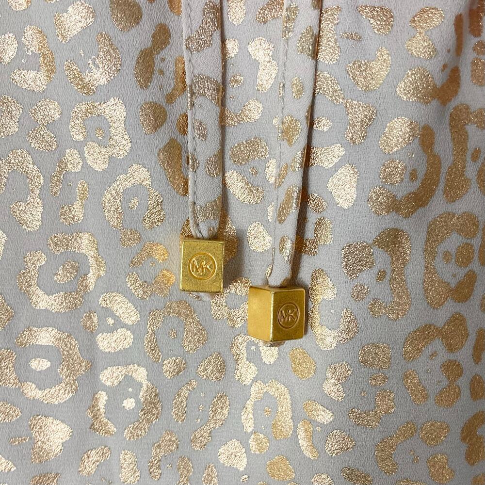 NWT MICHAEL KORS Top S Gold Geo Dots Ruffle Bow-Tie Balloon-Flounce-Long-Sleeve - Picture 8 of 16